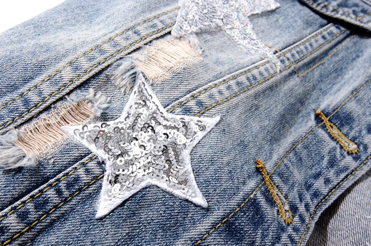 

Sequin Stars Sequins Patch Designs Jeans Vests Women Sweetwear Sleeveless Womens Vests
