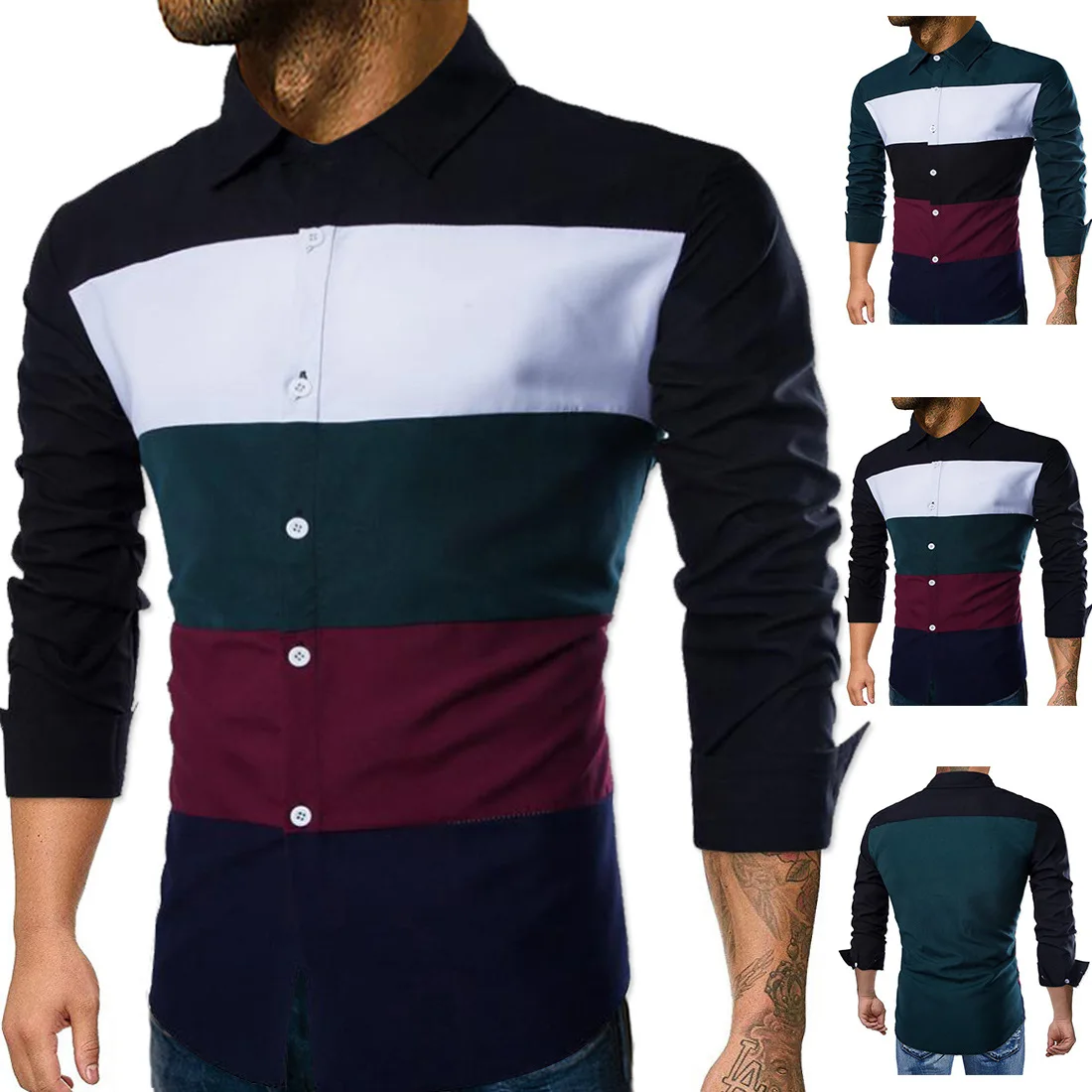 

Y097-2 New Fashion Spring & Autumn Clothing Color Striped Men British Long-sleeved Shirt