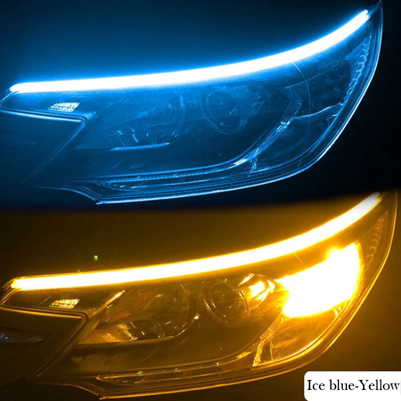 

2PCS LED DRL Car Daytime Running Light Flexible Waterproof Strip Auto Headlights White Turn Signal Yellow Brake Flow Lights 12V