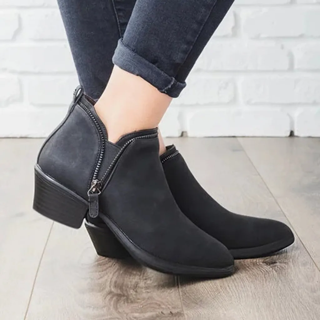 Женские ботильоны на высоком каблуке SAGACE черные офисные кожаные ботинки низком с