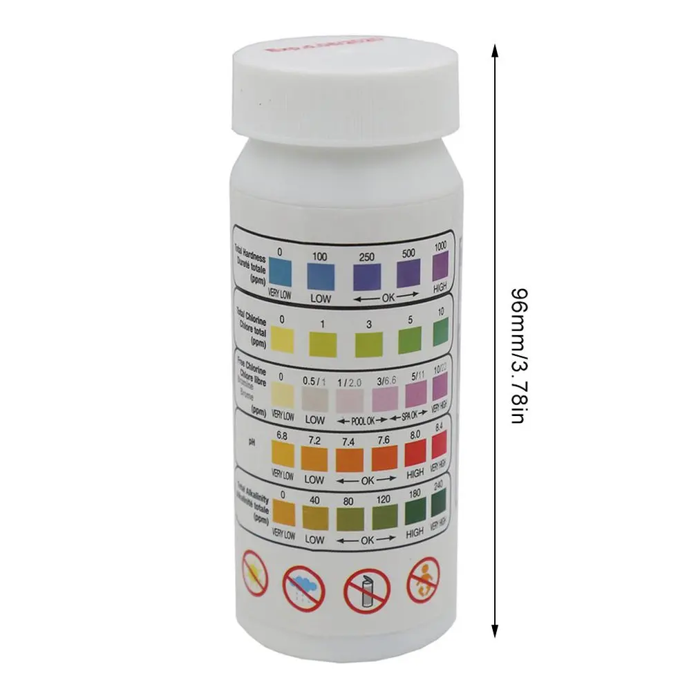 

Detection 5-In-1 Swimming Pool Test Paper Total Hardness Total Chlorine Ph Total Alkali Free Bromine Free Chlorine