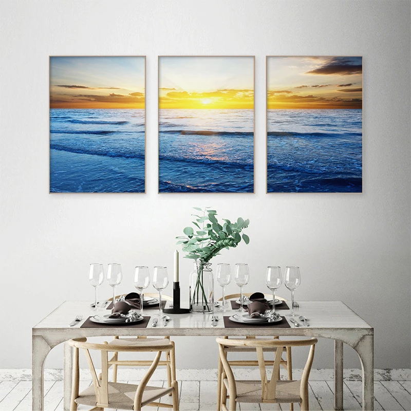 

Sunrise Coastal Decorative Canvas Poster Blue Sea Landscape Picture Waves Canvas Painting Print Beach Wall Art Home Decoration