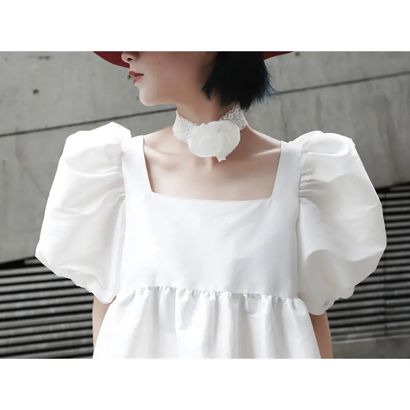 XITAO Vintage Waist Dress Women Clothes 2019 Square Collar Wild Joker Pullover Autumn Puff Sleeve Elegant WQR1228 | Женская одежда