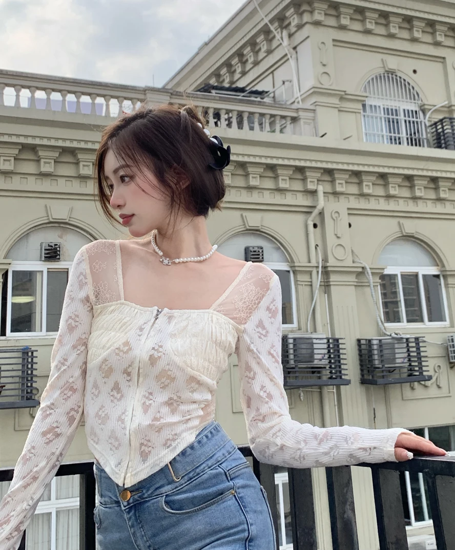 

Женская футболка с длинным рукавом, асимметричная, с цветочным рисунком, тонкая летняя футболка на молнии