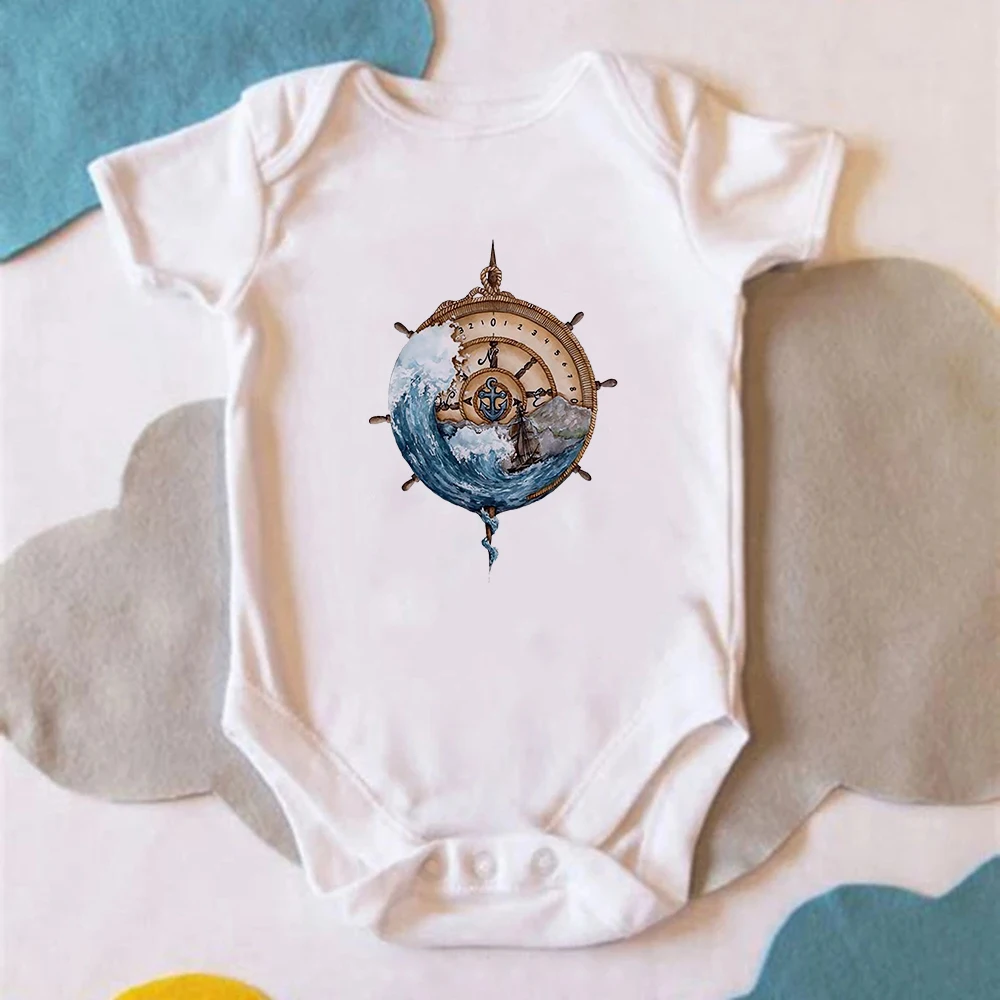 

Baby Ribbed Bodysuit Art Design Rudder Print Baby Body Set Harajuku Trend Jumpsuit Newborn Soft Home Clothes Infant Pajamas