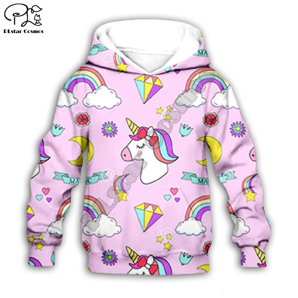 

Kid sets 3D print cartoon pink unicorn hoodies child baby long sleeve rainbow Sweatshirt zipper coat boy girl