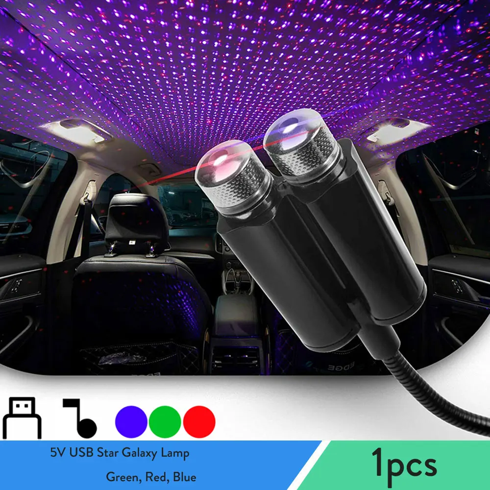 

5V USB Star Galaxy Lamp Dual Color Sound Activated LED Starry Sky Night Light for Car Roof Interior Atmosphere Ambient Projector