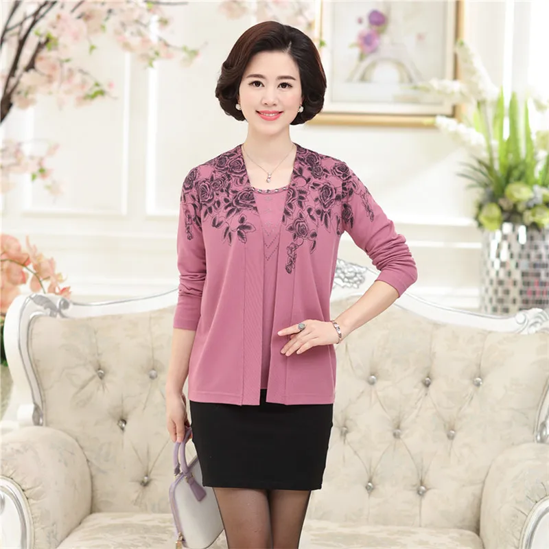 Winter and Autumn 2019 women cardigan new large size loose long-sleeved printed knit sweater piece suit |