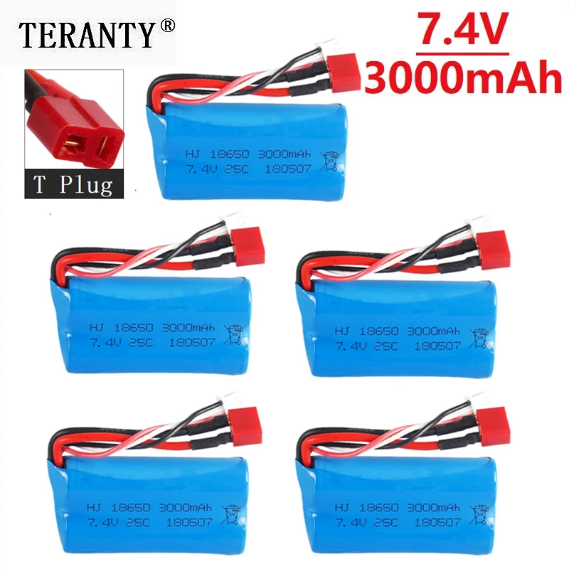 

5Pcs 7.4 V 3000mah lipo battery 18650 2S T plug for Q46 Wltoys 10428 /12428/12423 RC car spare accessories 7.4 V high capacity
