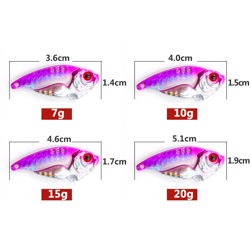 Wokotip 3D глаза металла Vib приманка 7/10/15/20g 3,6/4/4,6/5,1 см опускается на дно вибрации приманки искусственные бас Щука приманка на окуня с 4x рыболовные крючки