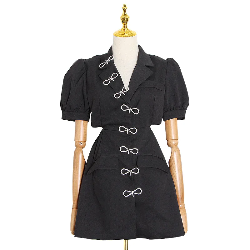

MSXU European 2020 summer new fashion V-neck bow design sexy backless bubble sleeve mini dress women