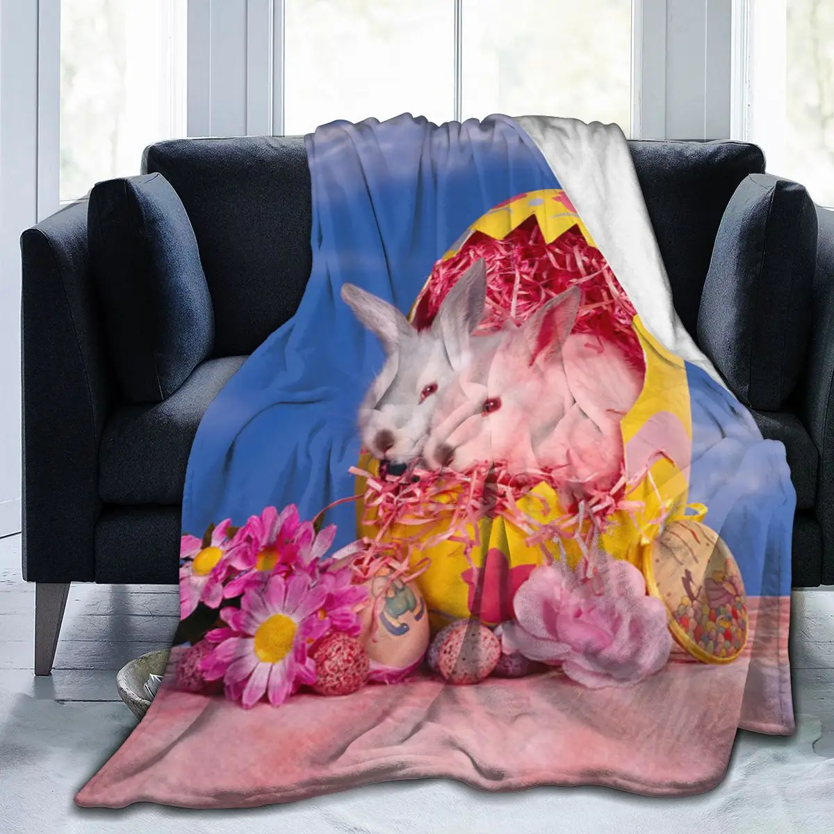 

animal Rabbit 3D printing printed blanket bedspread blanket retro bedding square picnic wool soft blanket
