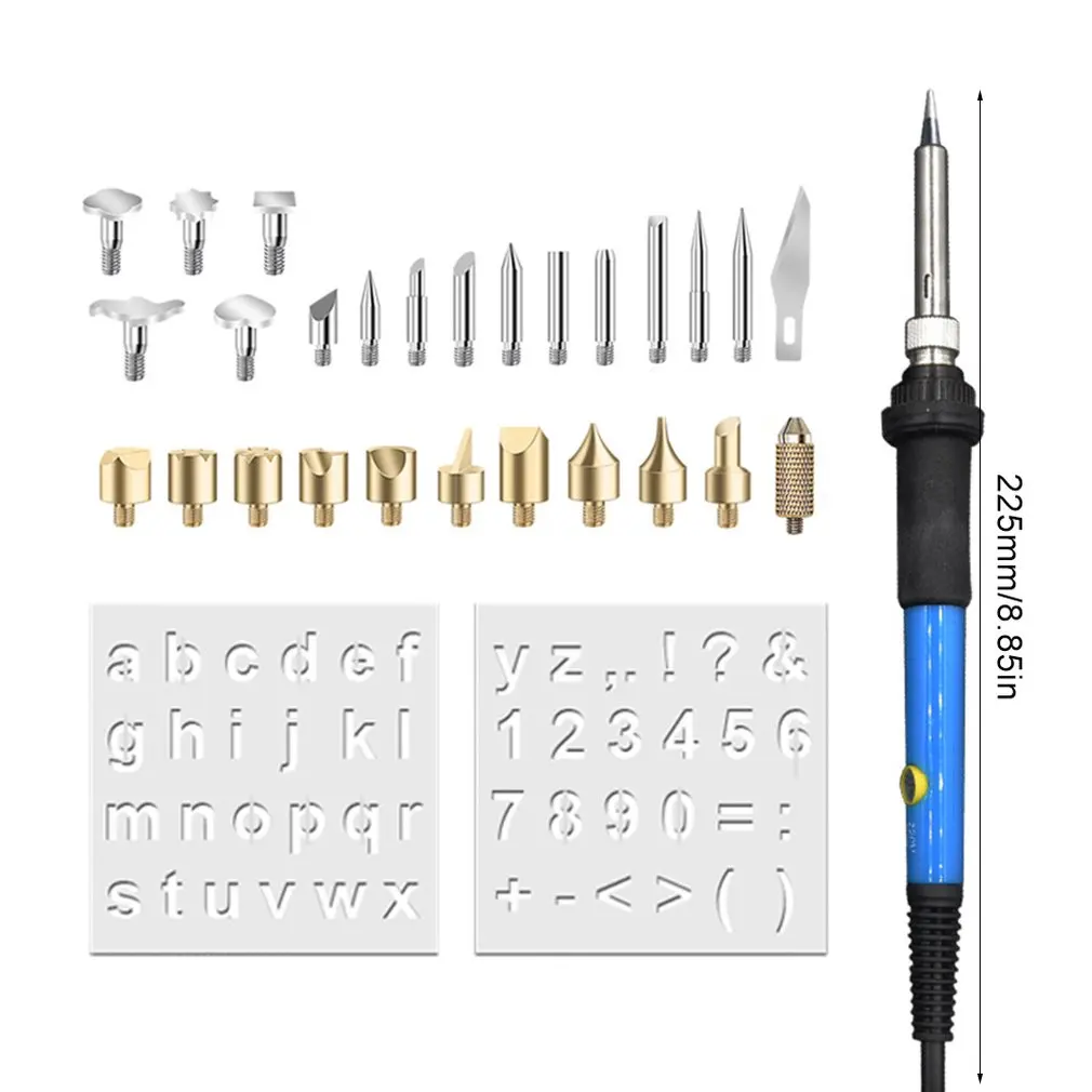 

60W Adjustable Soldering Iron Carving Pyrography Wood Tool Embossing Burning Soldering Pen Set Welding Tips Kit