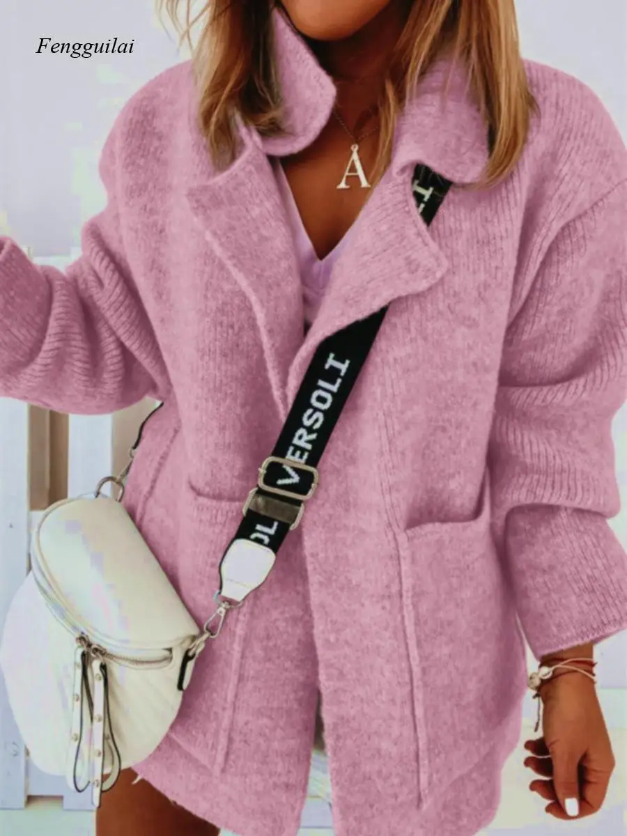 

Knitted Cardigan Sweater For Women New Loose Open Stitch Sleeve Autumn Winter Coat Solid Casual Jumper Plus Size Coat