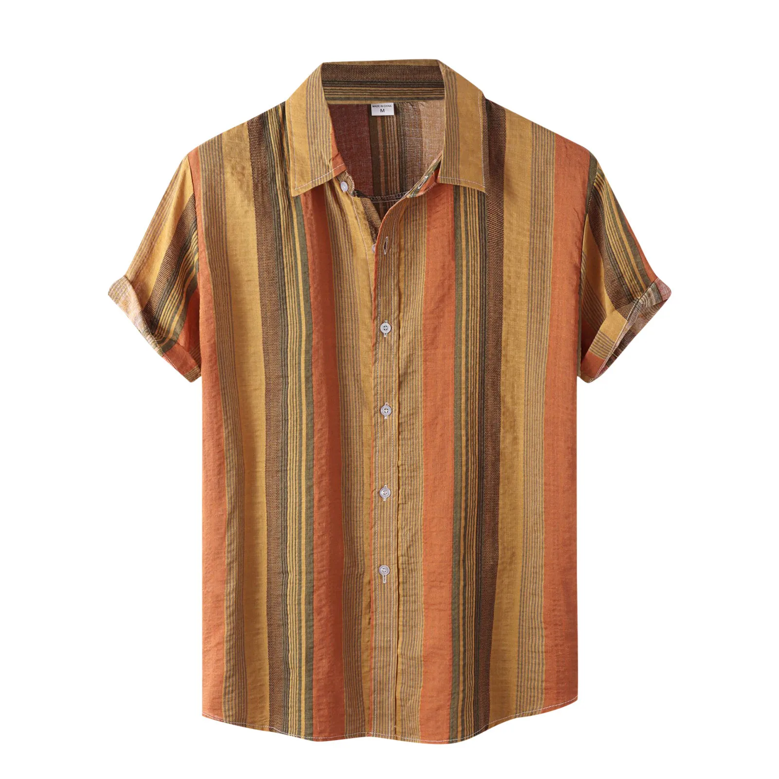 

Mens Shirt Short Sleeve Casual Stripe Splice Shirts Summer Beach Button Turn-down Collar High Quality Cotton Linen Clothes