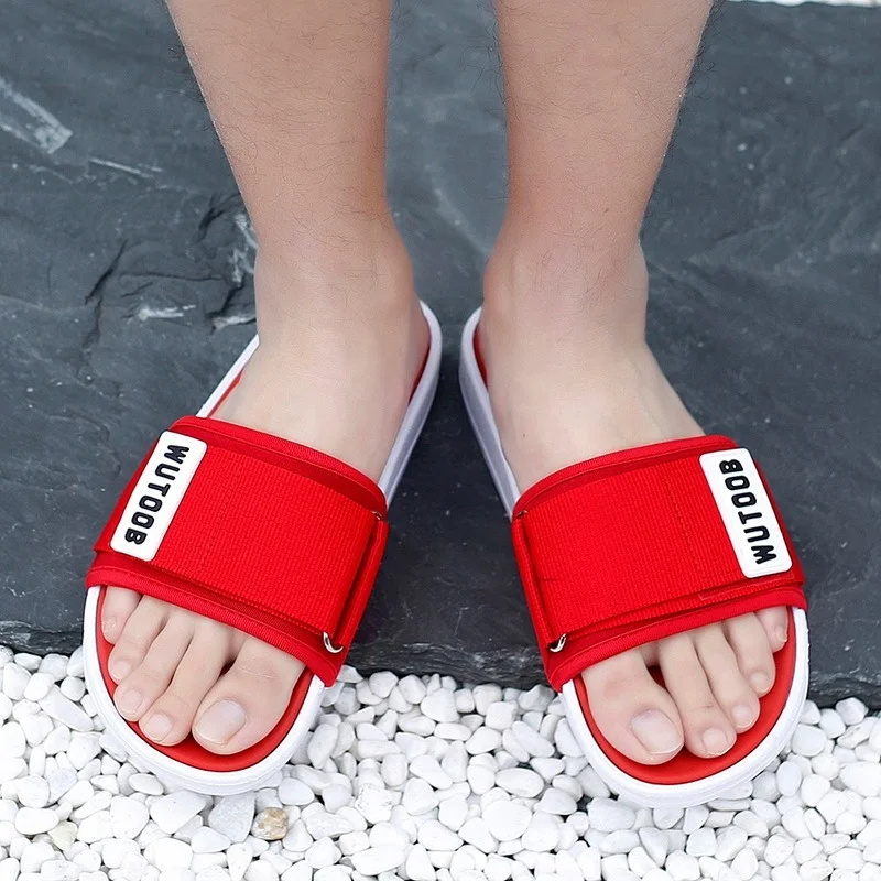 

Hot Sale Male Summer Beach Slippers Cotton Fabric Slides for Men Red Black Designer Slippers Mens Best Selling Room Shoes Man