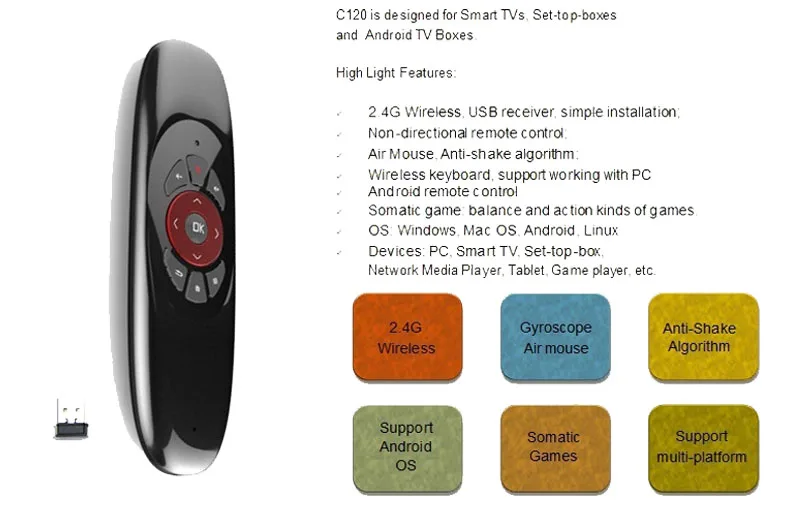 Английский Русский C120 2,4G Air mouse Беспроводной клавиатура дистанционного Управление с 7 цветов Подсветка для приставки Android Smart ТВ коробка H96MAX