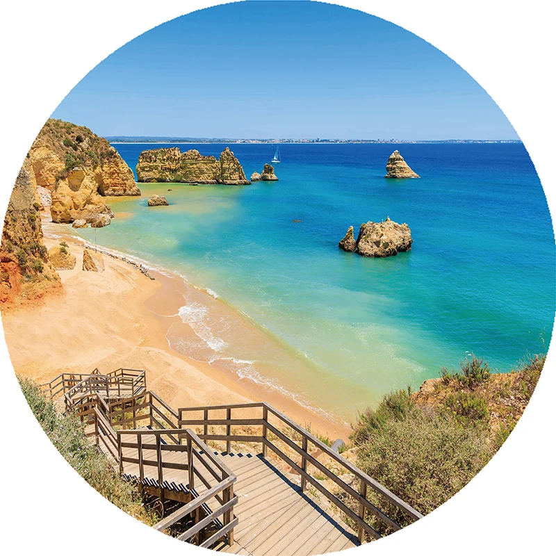 Круглое пляжное полотенце с изображением слона и морских пейзажей размер 1500*1500