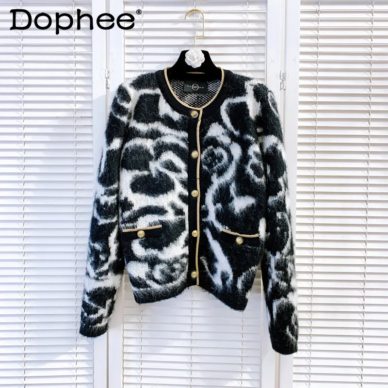 

Женский трикотажный кардиган с принтом зебры, Модный яркий свитер золотого цвета с круглым вырезом и длинными рукавами, теплый шерстяной св...