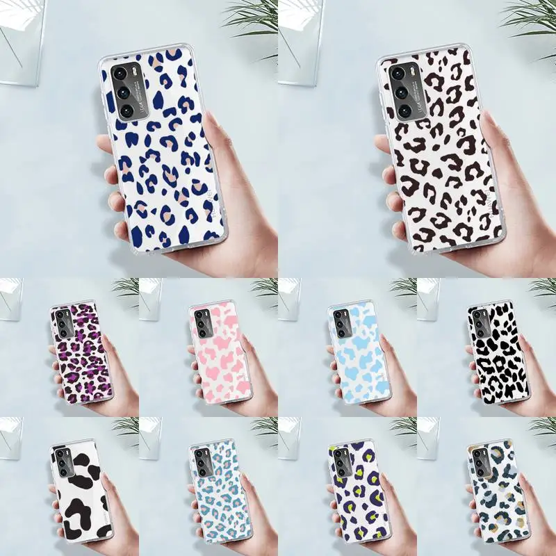 

Leopard Print Phone Case Transparent For Huawei 8 7 6 5 4 3 2 pro SE i E Soft TPU Clear Mobile Bags Coque