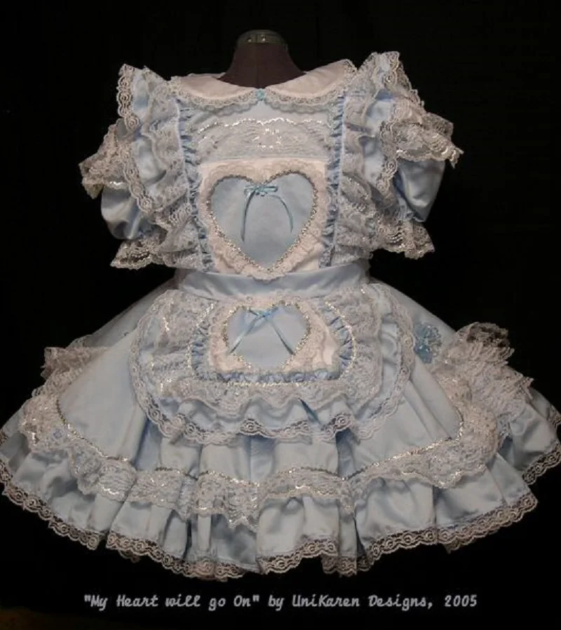 

Baby blue satin adult Sissy Dress Lace doll collar cake skirt