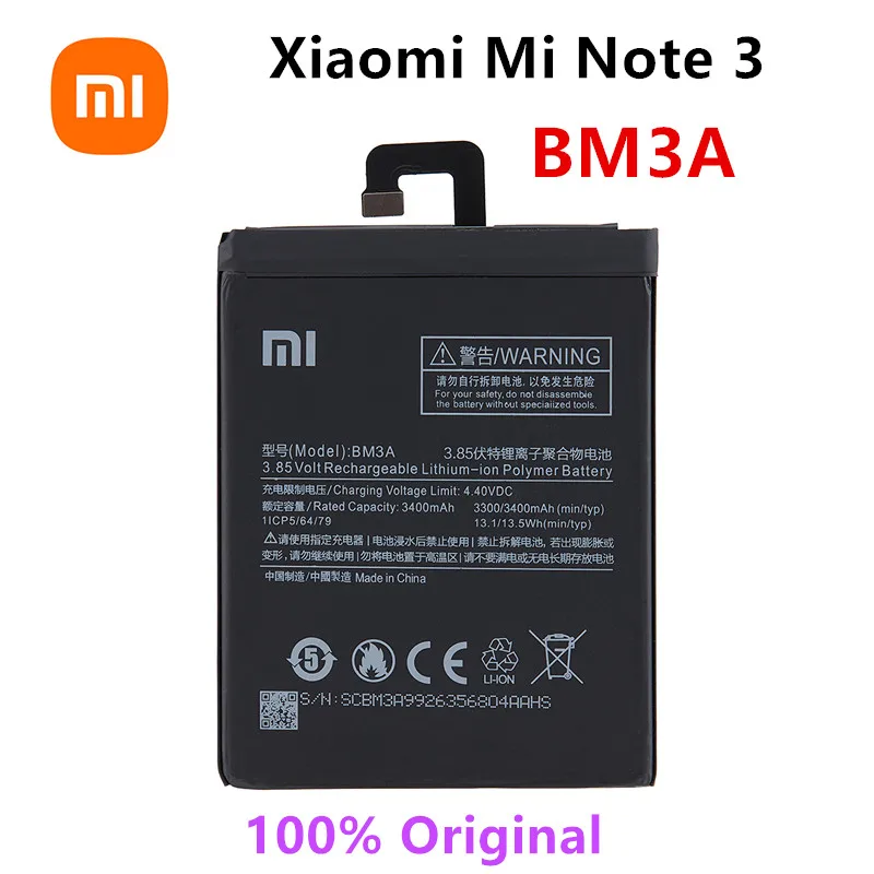 xiao mi 100 orginal bm3a 3400mah battery for xiaomi mi note 3 note3 high quality phone replacement batteries free tools free global shipping