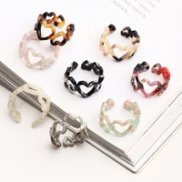 1pc leopard heart vintage colorful plastic twisted hollow finger ring geometric opening resin acetic acid acrylic chain ring