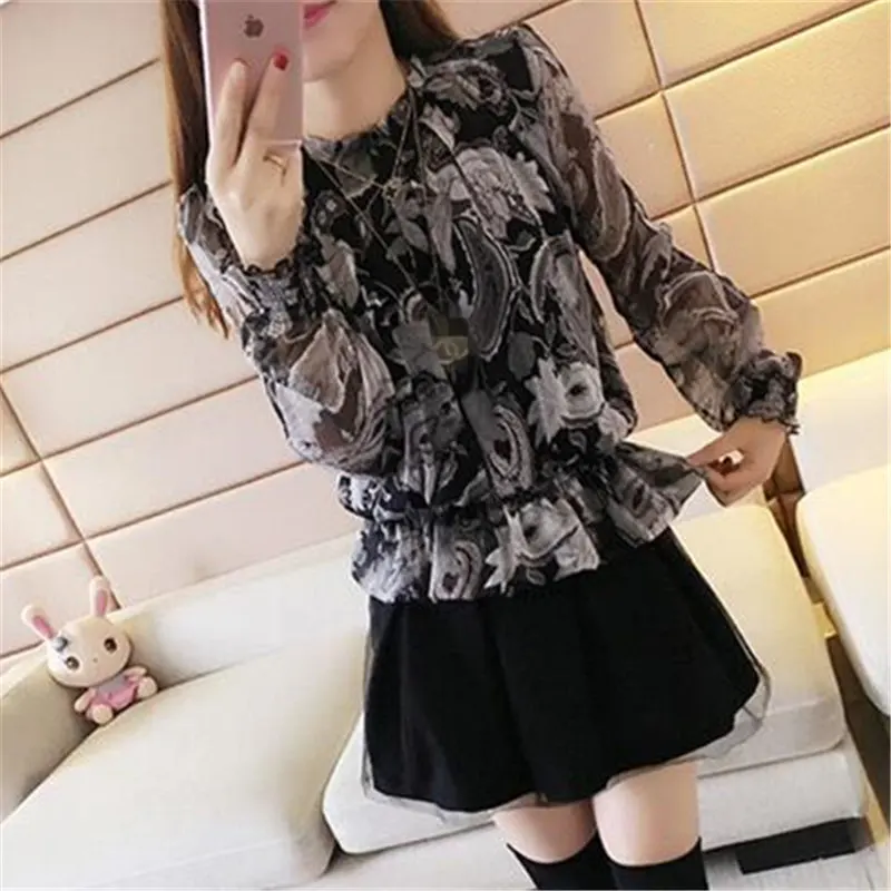 Женская блузка модная шифоновая офисная Свободная с цветочным рисунком