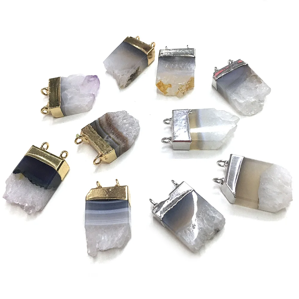 

Подвески из натурального агата, изысканные подвески из агата с кристаллами неправильной формы, две ярусы для изготовления ювелирных издели...