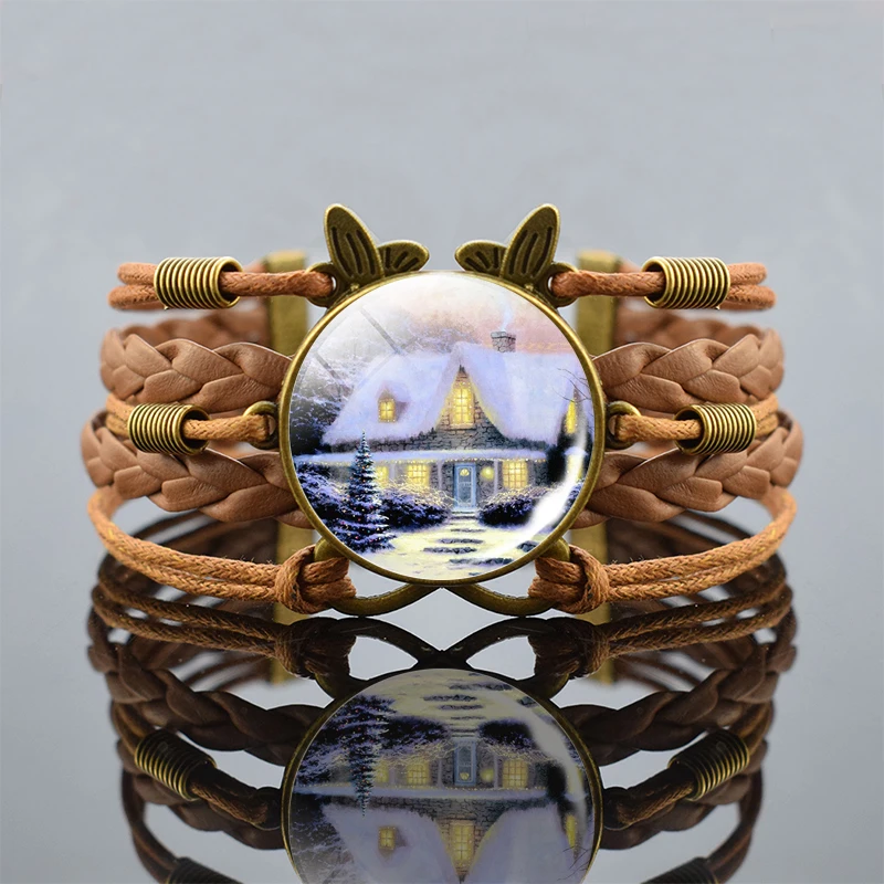 Рождественский Снежный дом бронзовый коричневый браслет ручной работы модный
