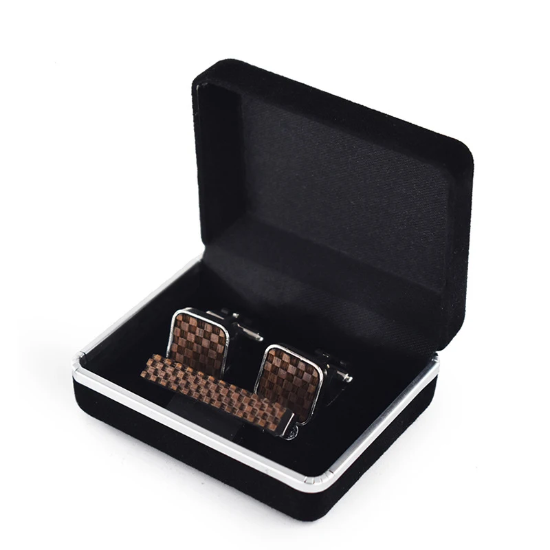 Linbaiway запонки с деревянными элементами + Зажимы для галстука набор коробок мужчин