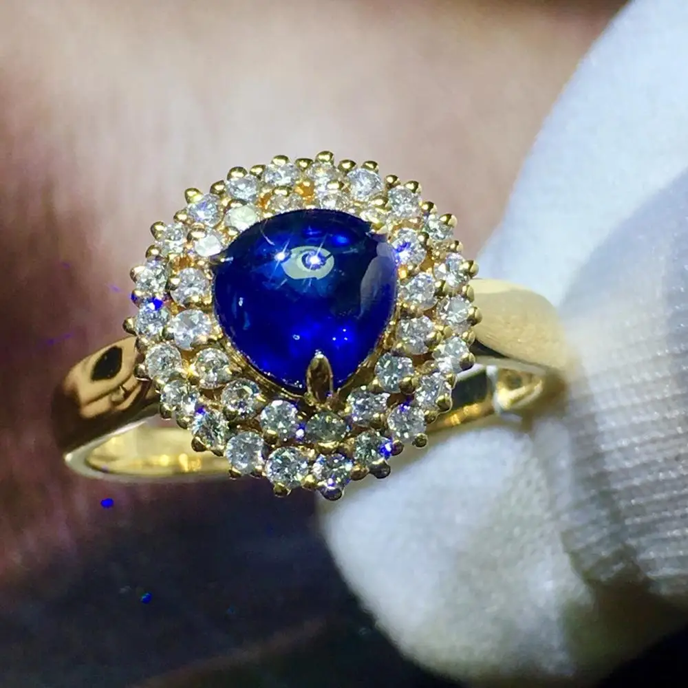 819 Fine Jewelry Real 18K 100% Natural 1.23ct Royal Blue Sapphire Gemstone 18k Gold Diamonds Stone Women Ring for Female Rings | Украшения