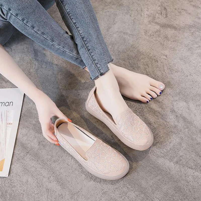 Туфли женские из натуральной кожи прочные легсветильник лоферы с круглым носком