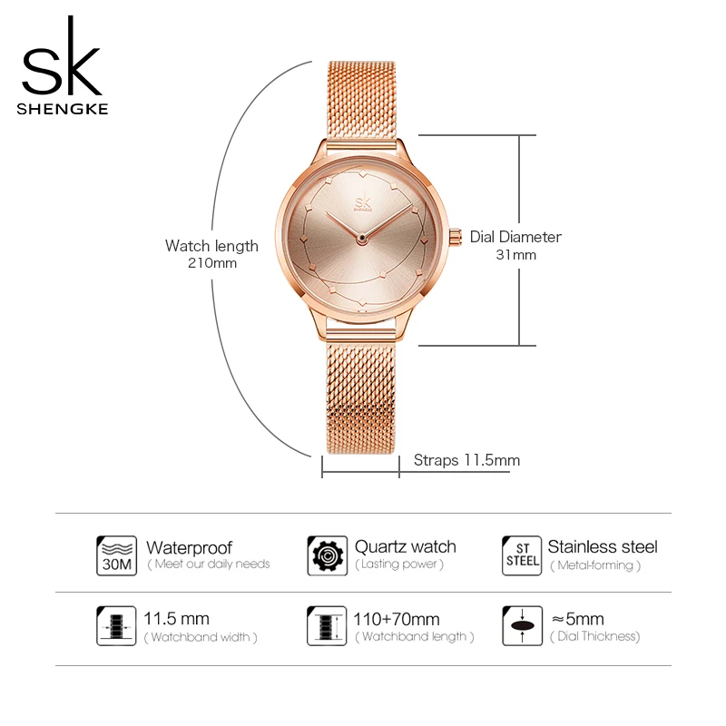

Shengke Watch Geometric Women Wirstwatch Classical Milan Meshband Ladies Watch Top Brand Watch Montre Femme Relgios Femininos