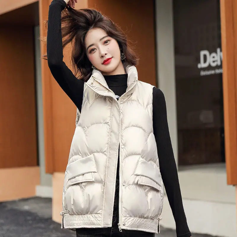 

Glossy Waistcoat Padded Jacket Women's Short 2021 New Fashion Winter Women's Vest Loose Wild Women's Sleeveless Jacket