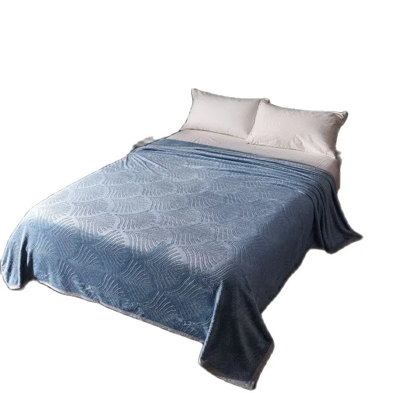 Фланелевое Одеяло с тиснением флисовое покрывало листьями мягкое голубое теплое