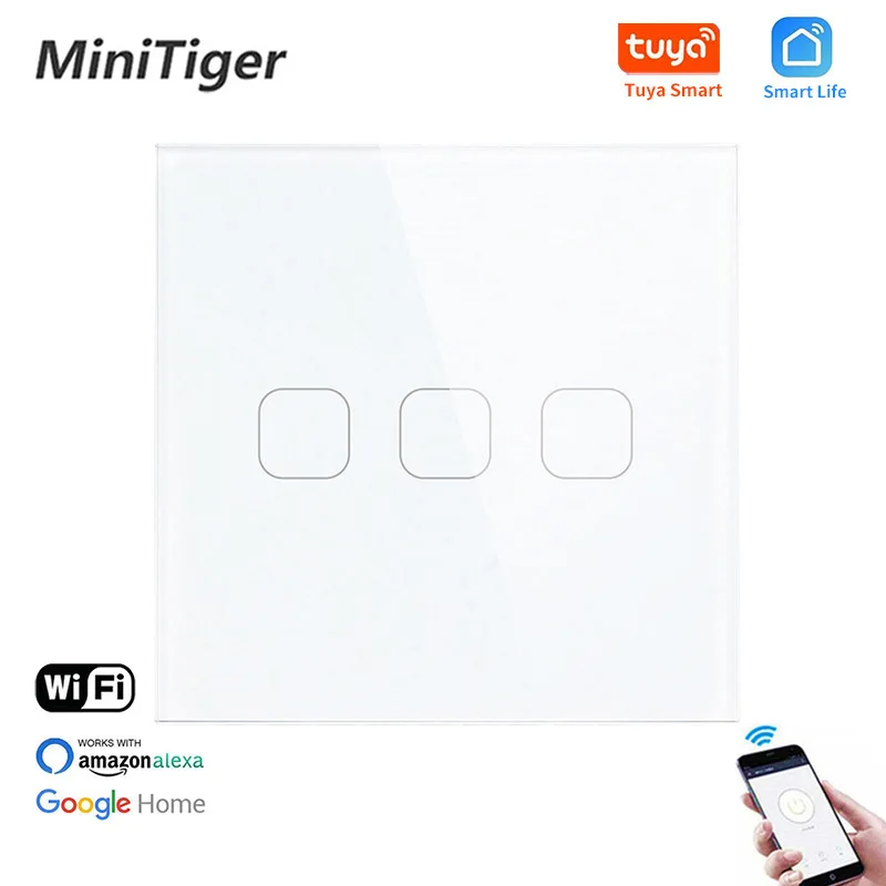 Панель MinitigerGlass настенный светильник Tuya 3 Gang 1 Way сенсорный выключатель для Google Home