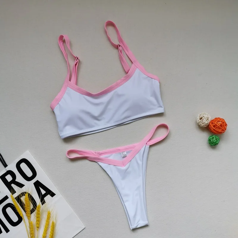

2021 sexy thong swimsuit swimsuit color matching European and American bikini split swimsuit 2 piece set women