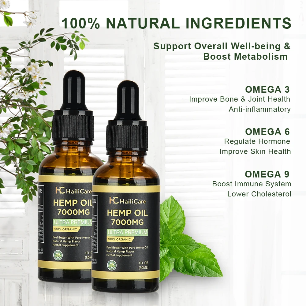 

HailiCare Organic Hemp Oil 7000mg Essential Oils Hemp Seed Extract Hemp Seed Bio-active Drop For Stress and Pain Relief Joint