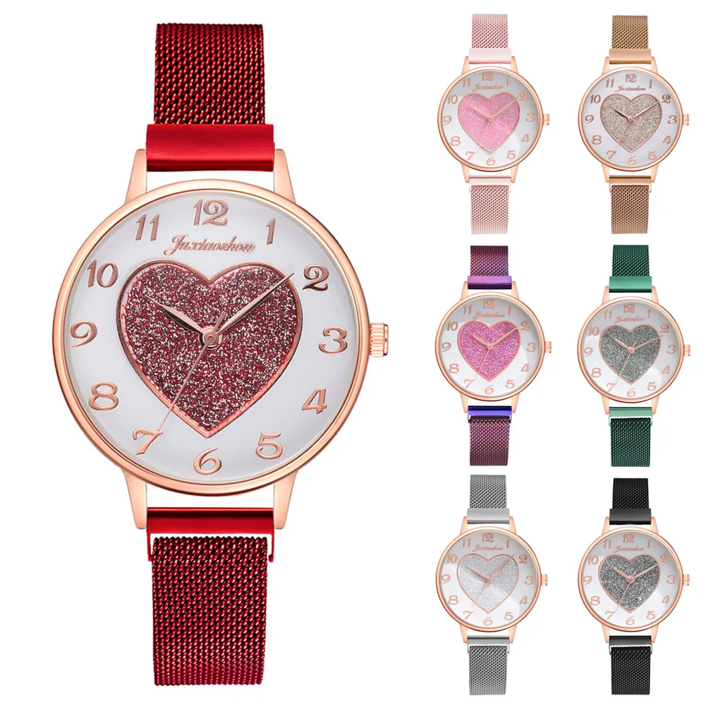 Newly Fashion Quartz Watch Steel Mesh Strap Heart Pattern Round Dial Simple Casual for Women Girls | Наручные часы