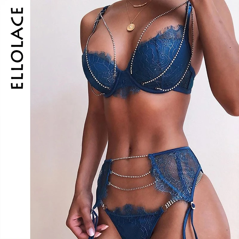 Ellolace Стразы нижнее белье женский комплект нижнего белья кружевное сексуальное