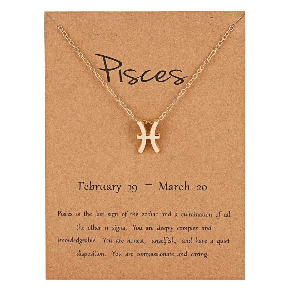 Pisces-gold Belleper 12 Созвездие Знак зодиака ожерелье для женщин серебряные ювелирные изделия Leo Libra Aries кулон ожерелье Астрология - Окраска металла: Pisces-gold