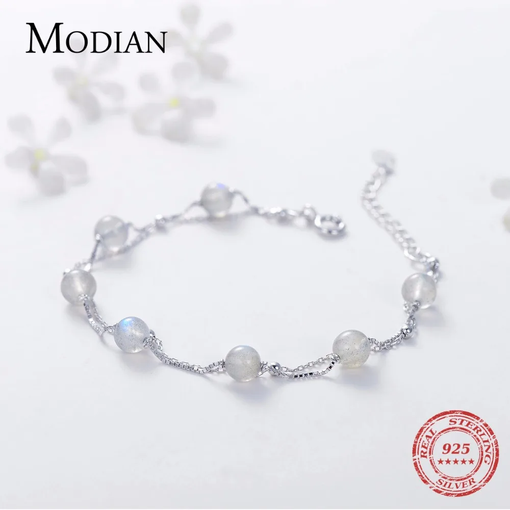 Женский браслет с натуральным лунным кристаллом MODIAN из серебра 925 пробы цепочкой