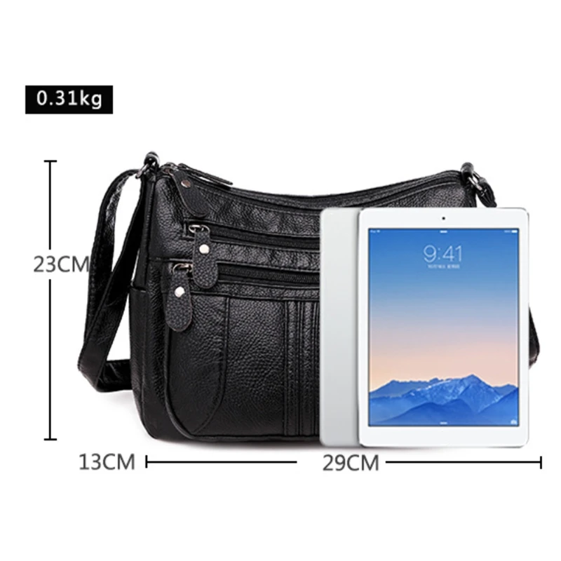 

Soft Leather Women Shoulder Bag Casual Women's Crossbody Bag Purse Female Handbags Washed Leather Messenger Bag