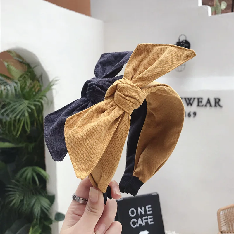 

Cotton Fabric Hairband With Rabbit Ear Headband For Women Big Bow Hair Accessories Knot Head Band Girl Hairband Autumn Winter