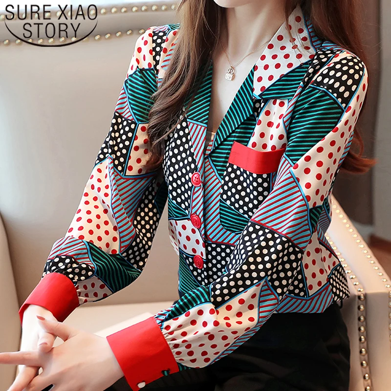 

2022 Ladies Tops Shirts Long Sleeve Shirts Women Tops Striped V-neck Clothes Chiffon Blouse Tops Button Blusas Femininas 7087
