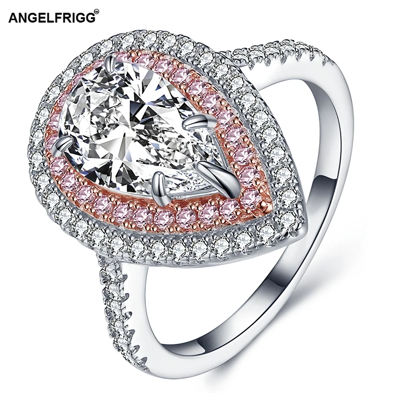 ANGELFRIGG 100% 925 пробы серебряные кольца на палец для женщин с грушей капли воды CZ