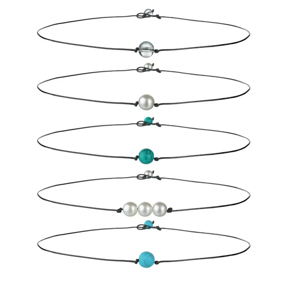 Цепочка с подвеской из черной кожи простой кулон жемчугом ожерелье натурального