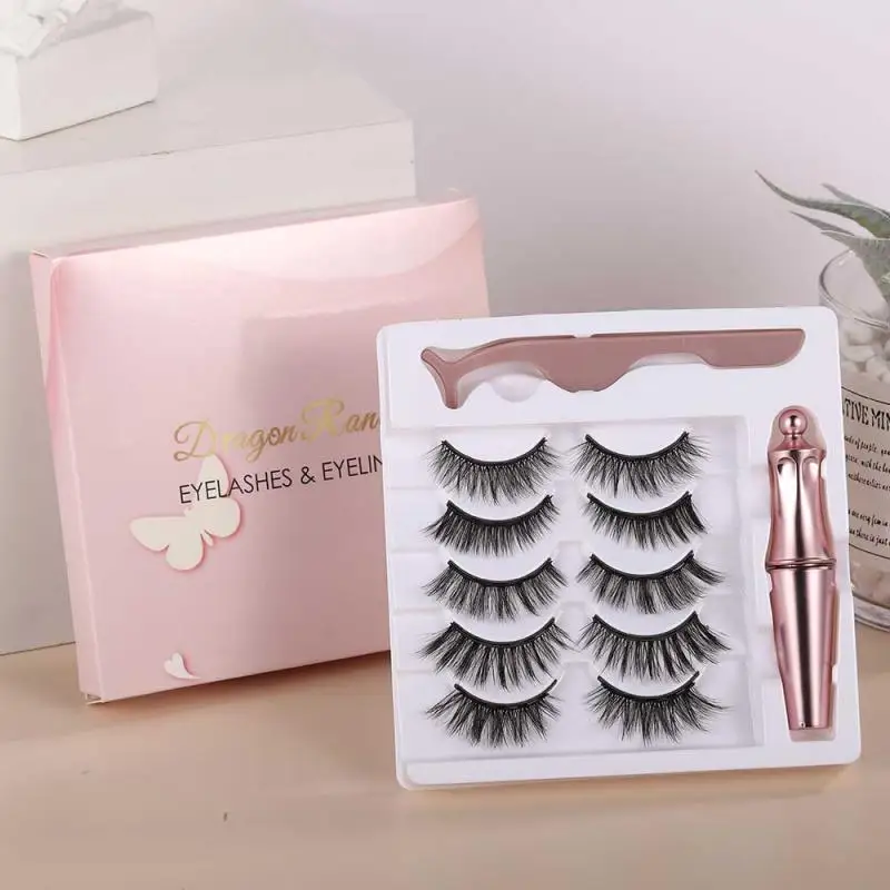 

5 Pairs/Set Magnetic Eyelashes False Eyelash Extension Eyelashes Waterproof Magnetic Liquid Eyeliner & Tweezer Makeup Set TSLM1