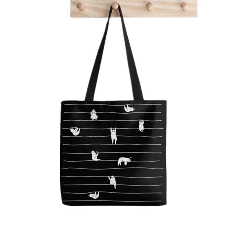 

Women Shopper bag sloths Stripe Printed Kawaii Bag Harajuku Shopping Canvas Shopper Bag girl handbag Tote Shoulder Lady Bag